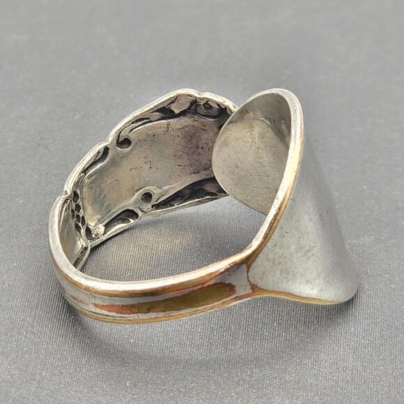 Vintage Floral Spoon Ring Size 7 Silver-Plated Mini Bypass Statement Jewelry - Picture 3 of 5